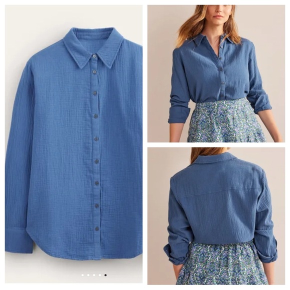 New! Boden cotton textured button down shirt blue plus size nwt 20223 - Picture 1 of 13